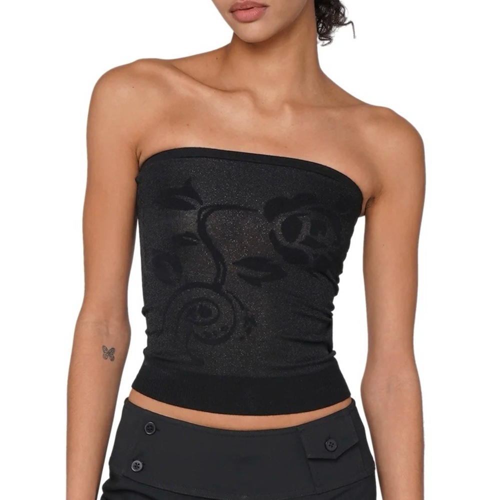 Sweet Chilling Glitter Jacquard Knit Tube Top